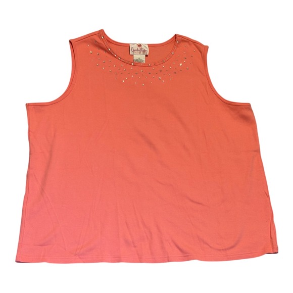 Quacker Factory Tops - Quacker Factory Sleeveless Top Size 2X Womens Coral Rhinestones Sparkle Cotton‎